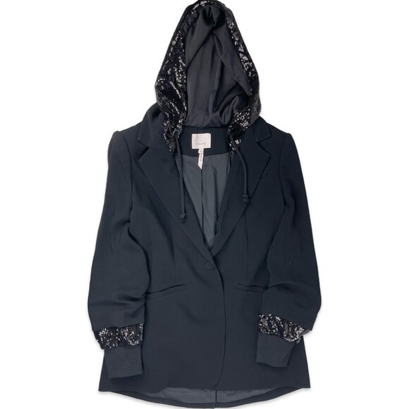 Cinq à Sept Khloe Blazer – Black Sequin Hood & Sleeves, Size 10 - Picture 4 of 13